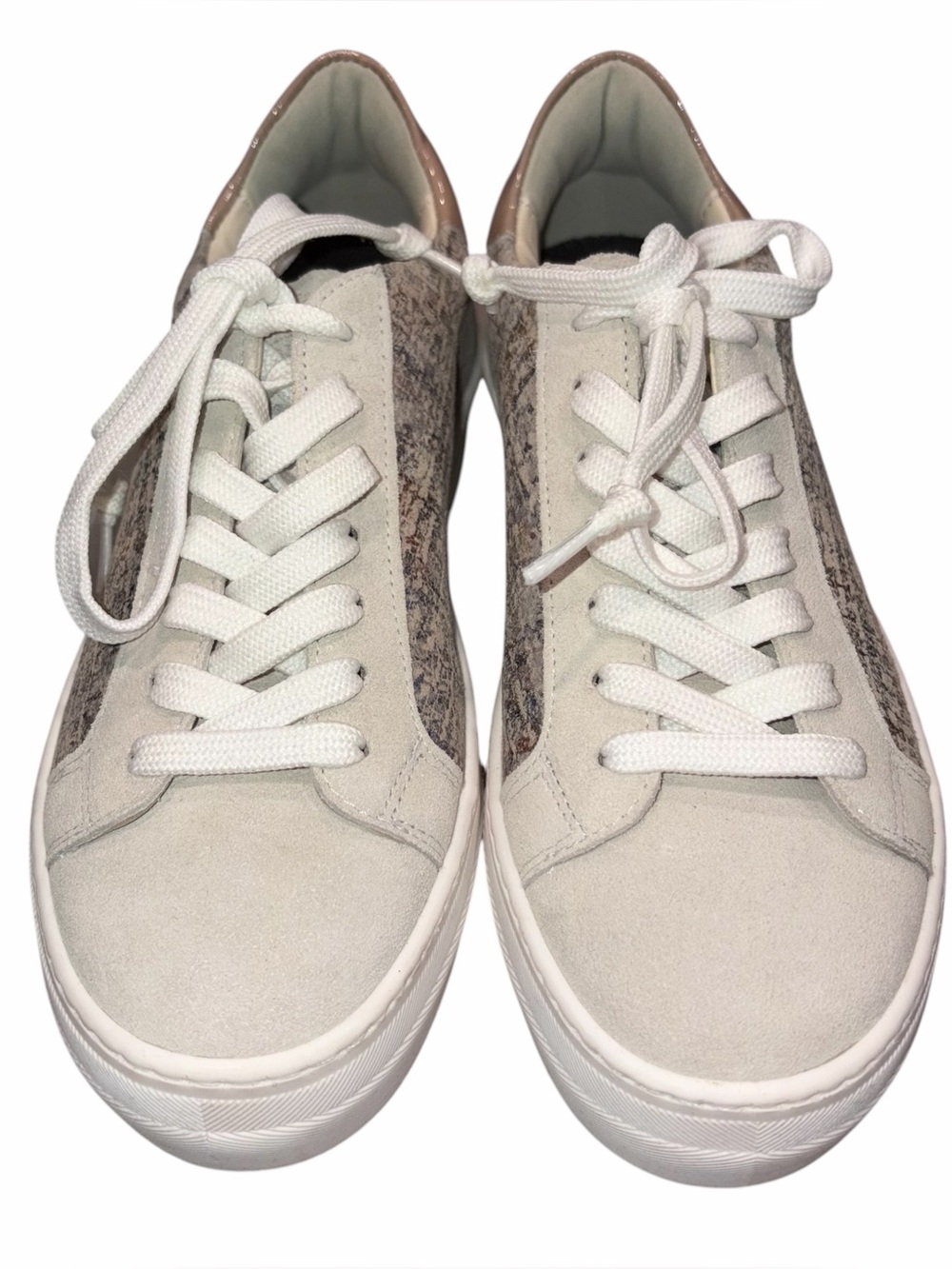NEW P448 Thea Metallic Leather & Suede Platform Sneakers Shoes size 36